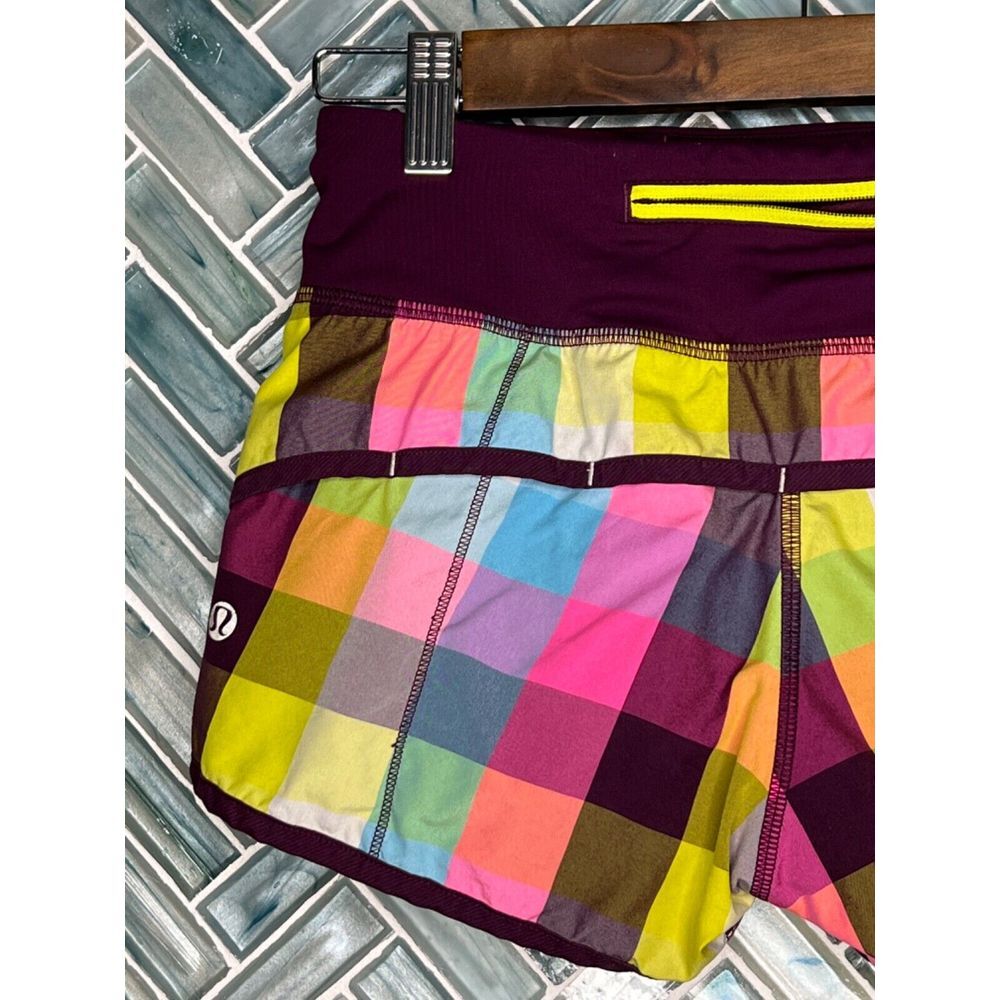LULULEMON SPEED SHORTS SEA CHECK MULTI PLUM PLAID 2.5" SIZE 2 RUNNING ACTIVE - Picture 7 of 12